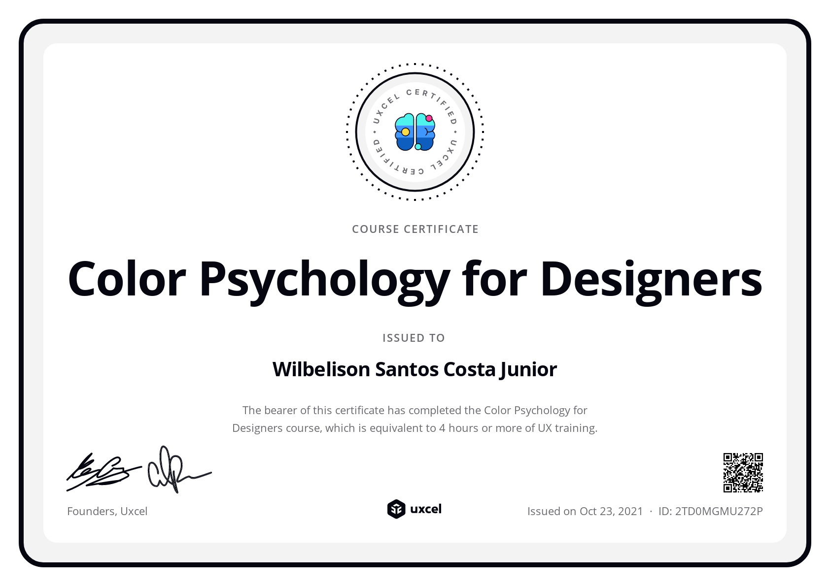 Wilbelison Santos Costa Junior's certificate